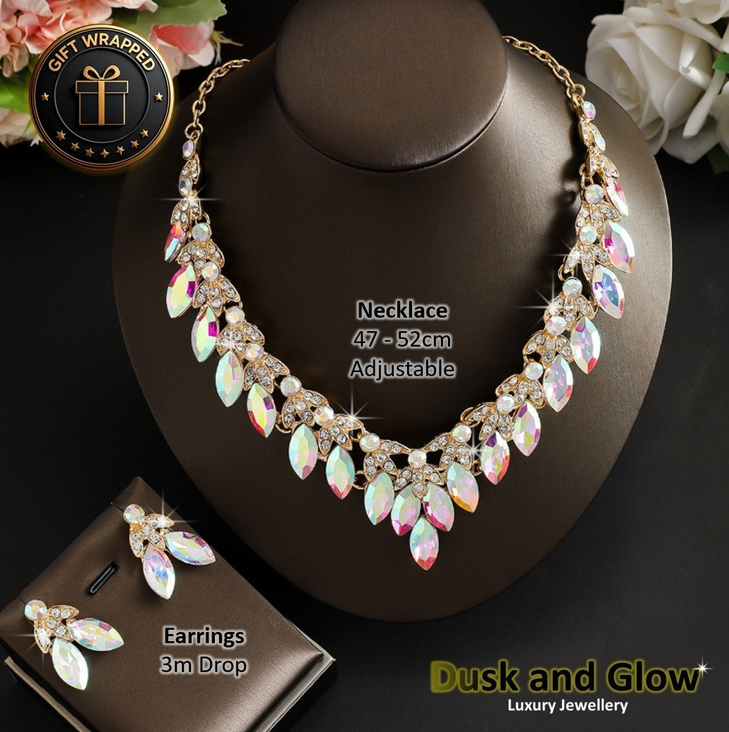 UK Women Ladies Fashion Silver Jewelry Necklace Drop Earrings Set Wedding Gift2