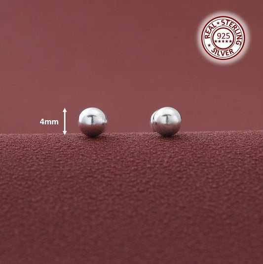 S925 Sterling Silver Stud Earrings Round Ball Women Girls Jewellery Gift UK NEW1