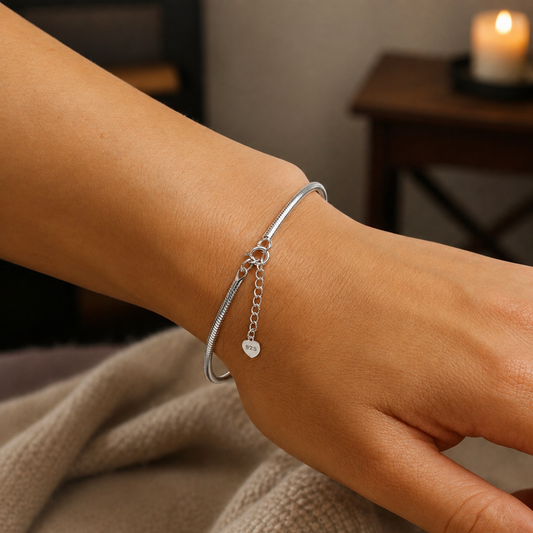 Solid 925 Sterling Silver Snake Bracelet 2mm Minimalist Luxury