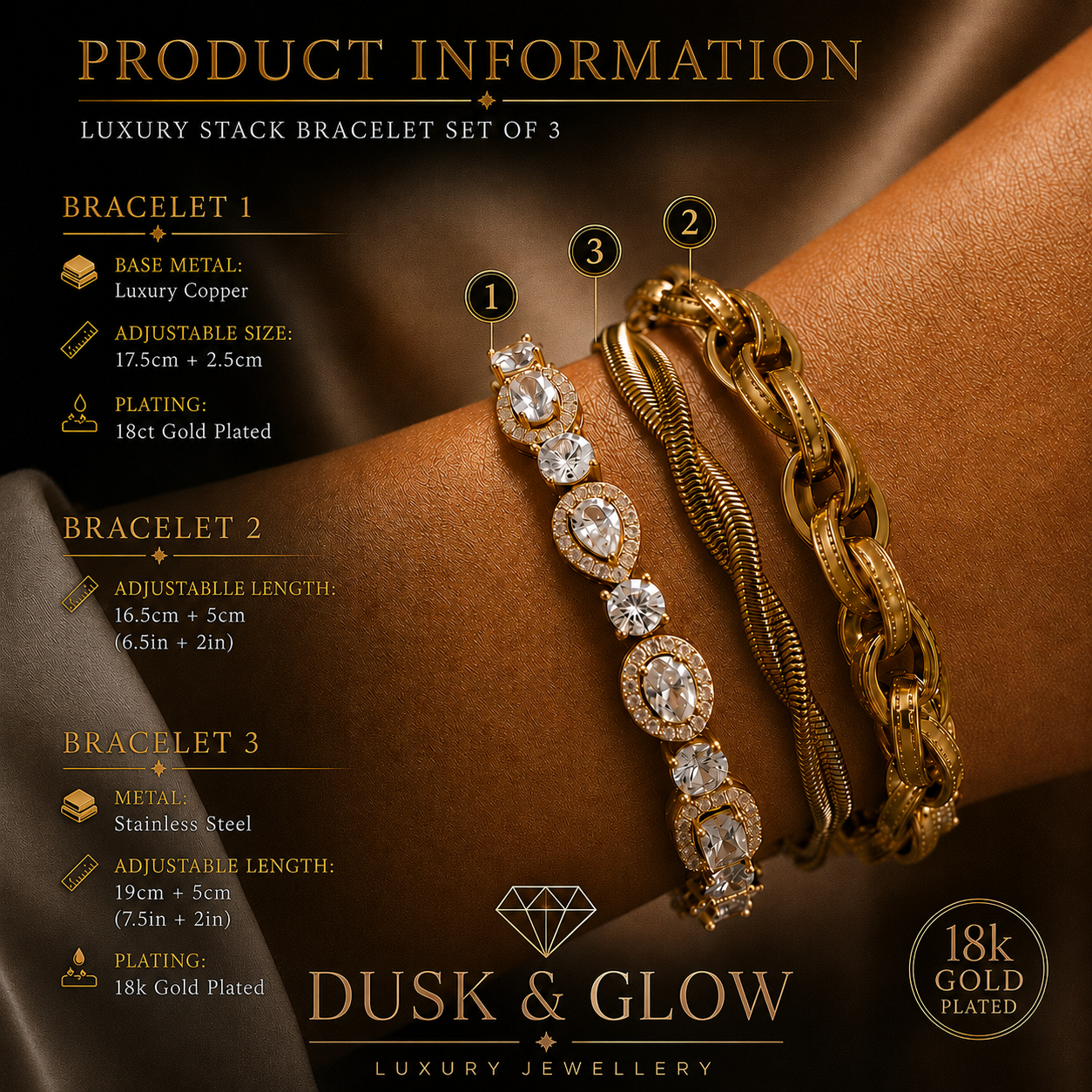 Luxury 18ct Gold Bracelet Stack