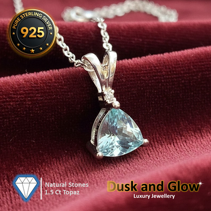 1.5CT Blue Topaz Necklace Pendant Pure 925 Sterling Silver Minimalist Design UK0