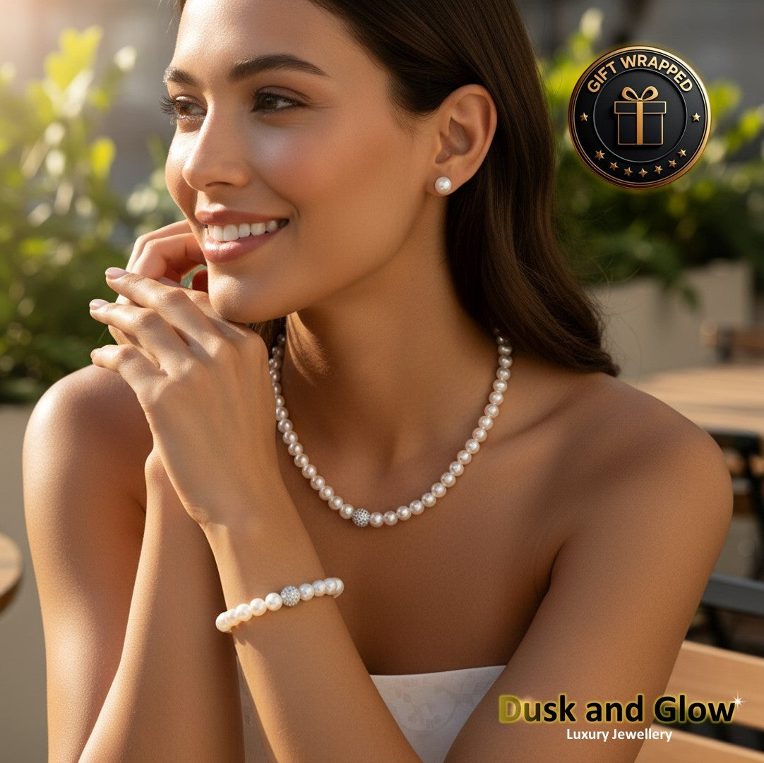 UK Women Ladies Faux Pearl Jewelry Necklace Bracelet Earrings Set Wedding Gift2
