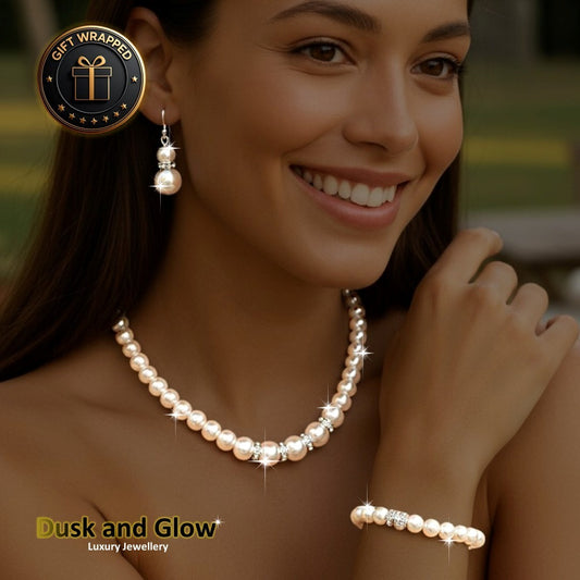 UK Women Ladies Faux Pearl Jewelry Necklace Bracelet Earrings Set Wedding Gift0