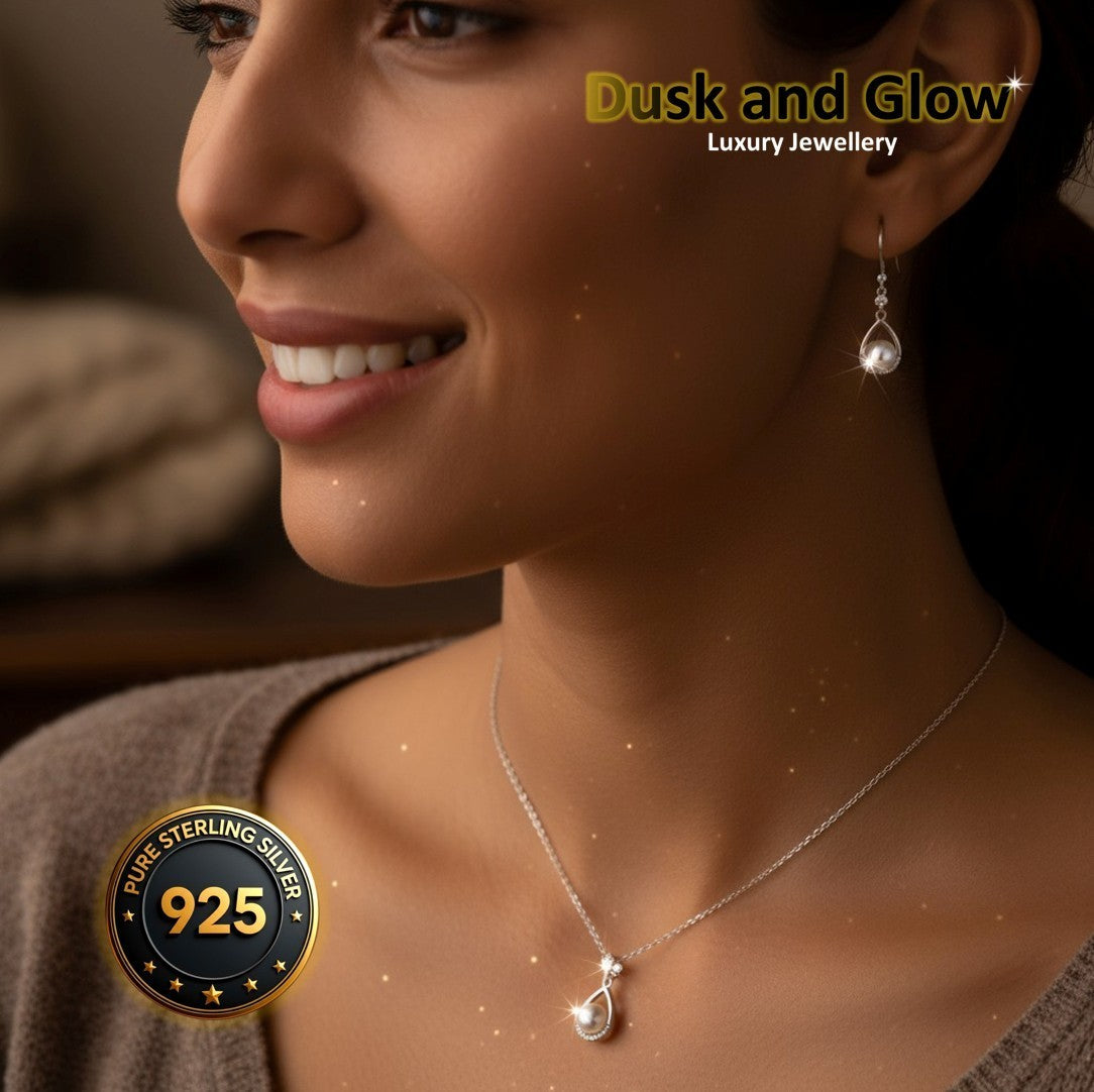 Womens Freshwater Pearl Jewellery Gift Set Necklace Earrings 925 Sterling Silver2