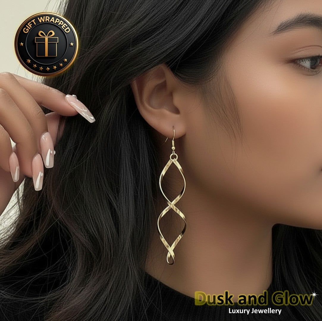 UK Women Dangle Drop Earrings Gold Spiral Fashion Ladies Jewellery Gala Gift NEW1
