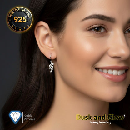 Crystal Leaf Drop Earrings Solid 925 Sterling Silver Luxury Girls Womens Gift UK2