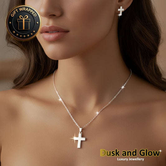 Womens Ladies Cross Jewellery Gift Set Necklace Earrings Christ UK BRAND NEW0