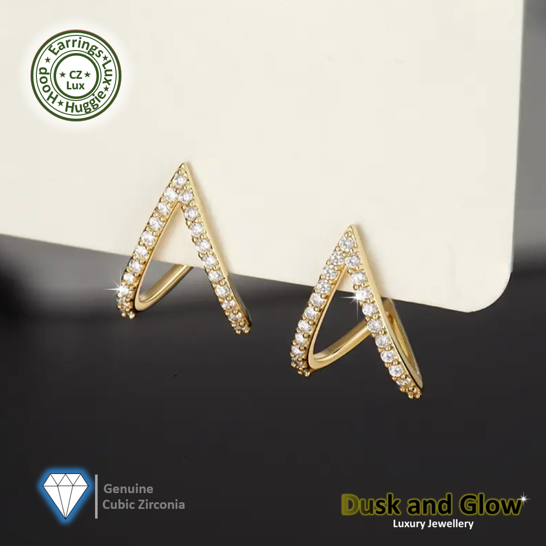 Womens Huggie Hoop Stud Earrings Gold Cubic Zirconia Crystals Ladies Gift UK NEW1