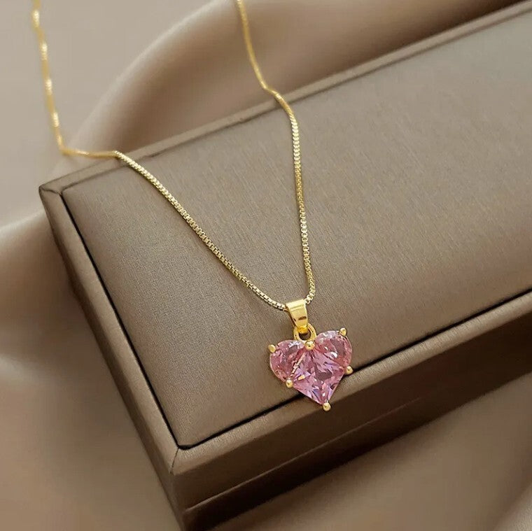Pink Gold Heart Charm Necklace Luxury Women Ladies Girls Jewellery Gifts UK NEW3
