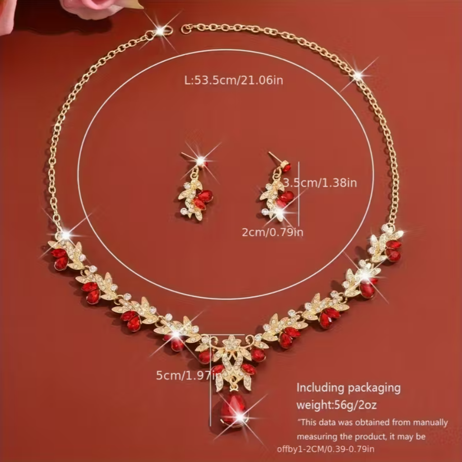 Stunning Red Jewelry Gift Set Necklace Earrings Glass Gems Women Ladies UK NEW2