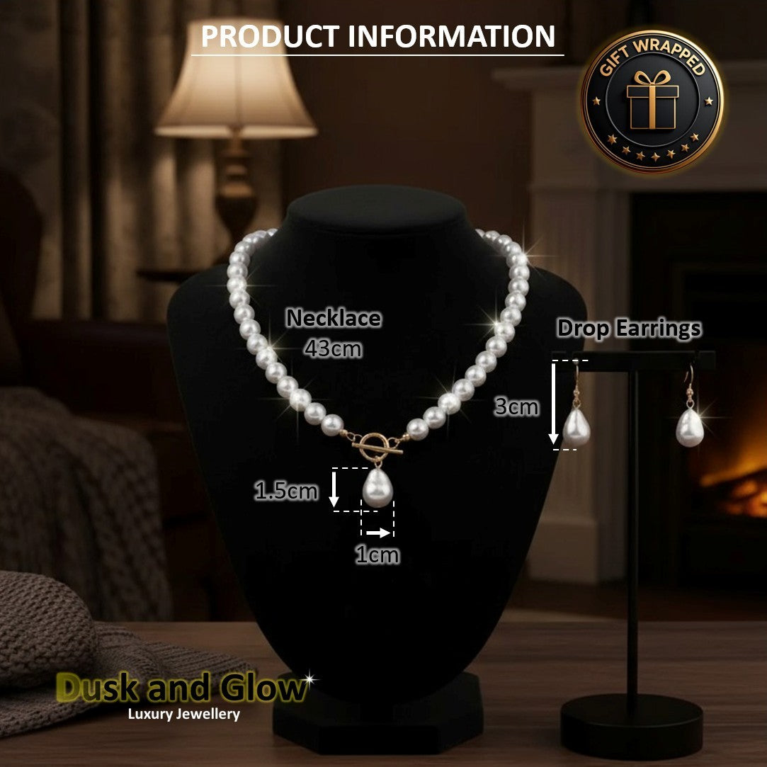 UK Women Ladies Faux Pearl Jewelry Necklace Drop Hoop Earrings Set Wedding Gift5