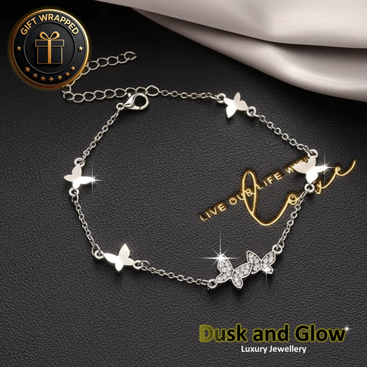 Silver Butterfly Charm Bracelet Cubic Zirconia Women Girls Jewellery Gift NEW UK0