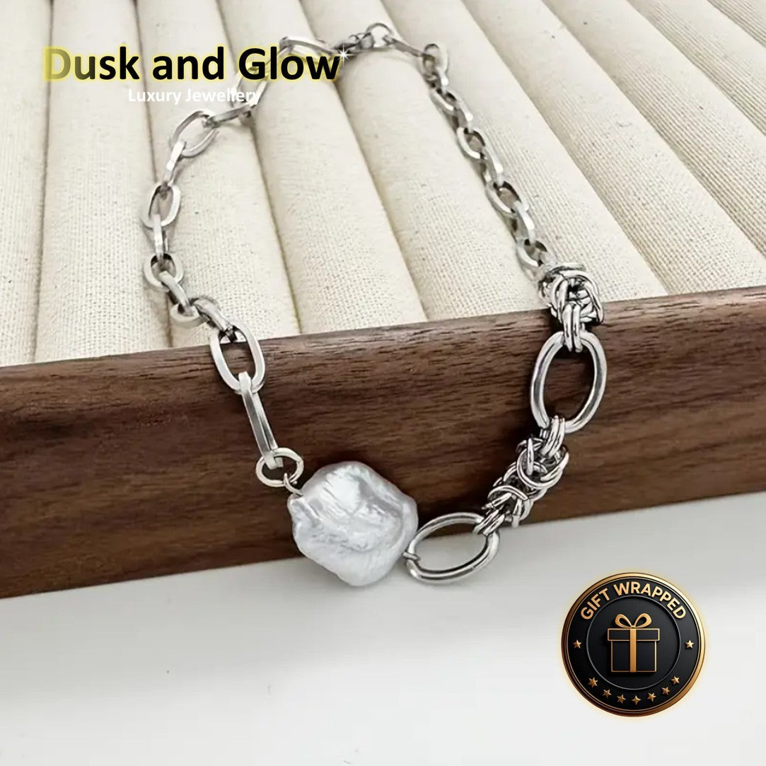 Natural Stone Freshwater Pearl Necklace Stainless Steel Chain 3641cm UK NEW4