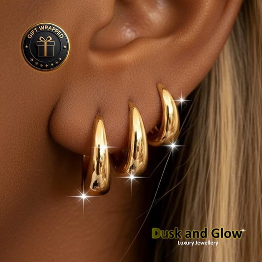 Gold Hoop Earrings Jewellery Set 3 Pair Women Ladies Girls Jewellery Gift UK NEW0