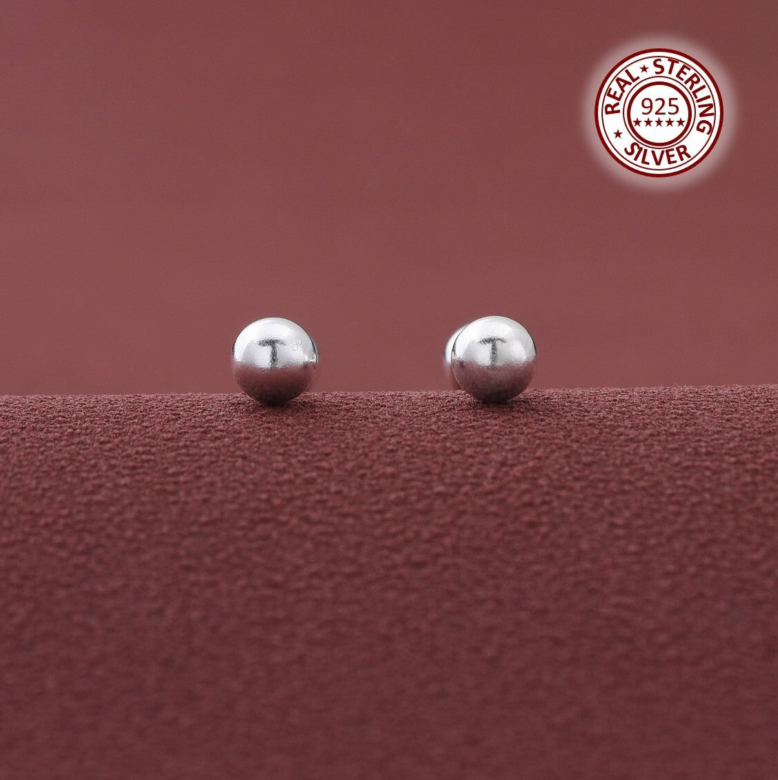 S925 Sterling Silver Stud Earrings Round Ball Women Girls Jewellery Gift UK NEW0