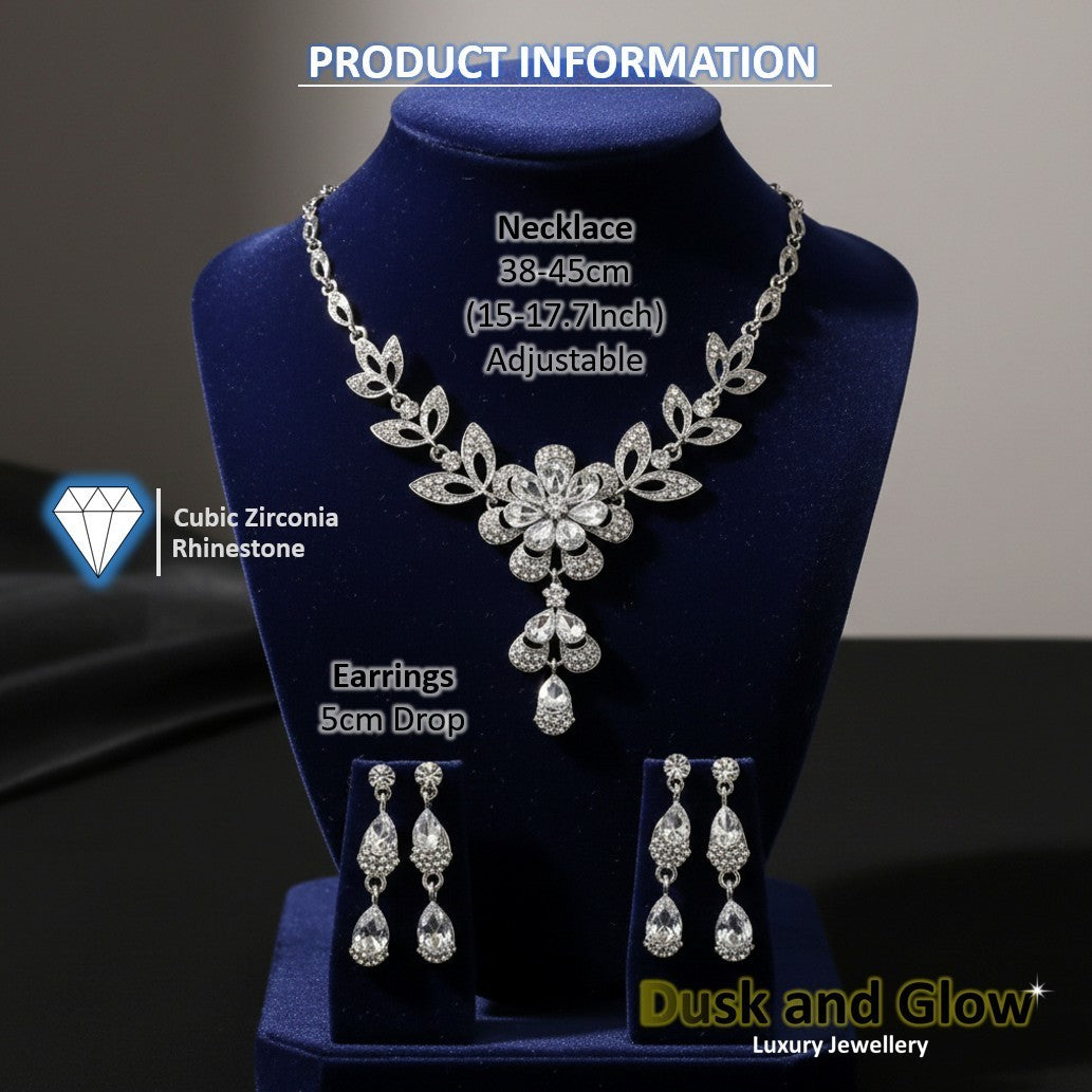 Women Silver Wedding Jewellery Set Necklace Earrings Bridal Ladies lady Gift UK3