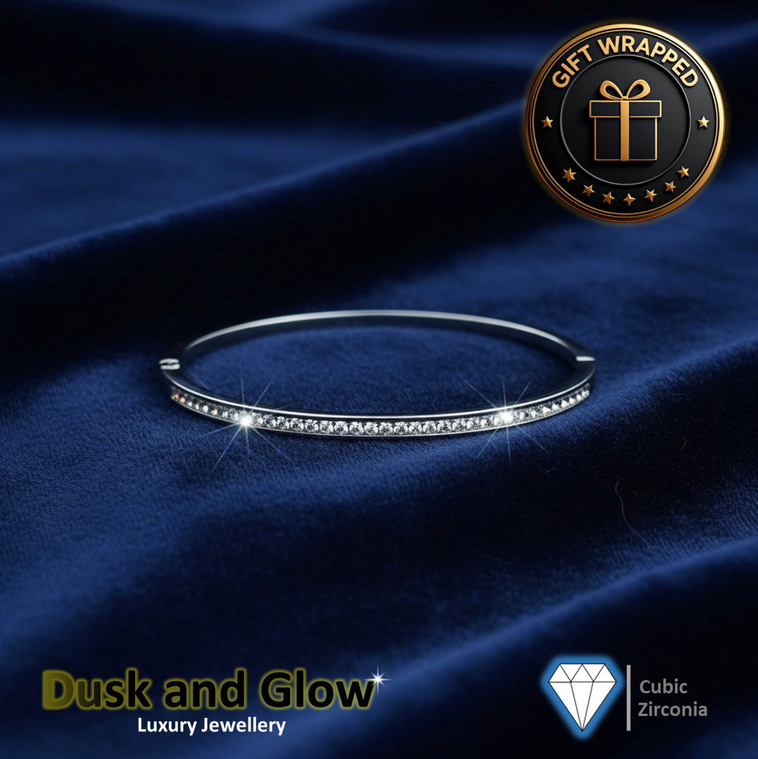 Beautiful Silver Bangle Bracelet Twinkling Zirconia CZ Minimalist Design UK NEW1