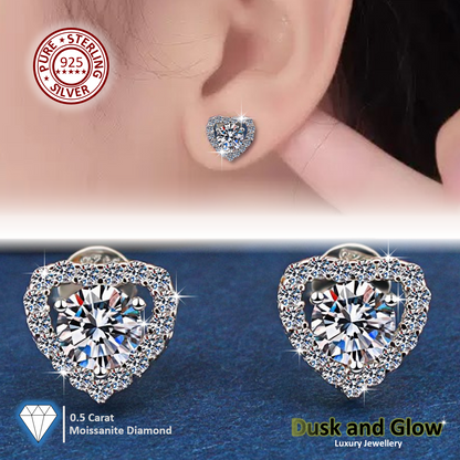 0.5 Carat Moissanite Stone Heart Stud Earrings Solid 925 Sterling Silver Gift UK4