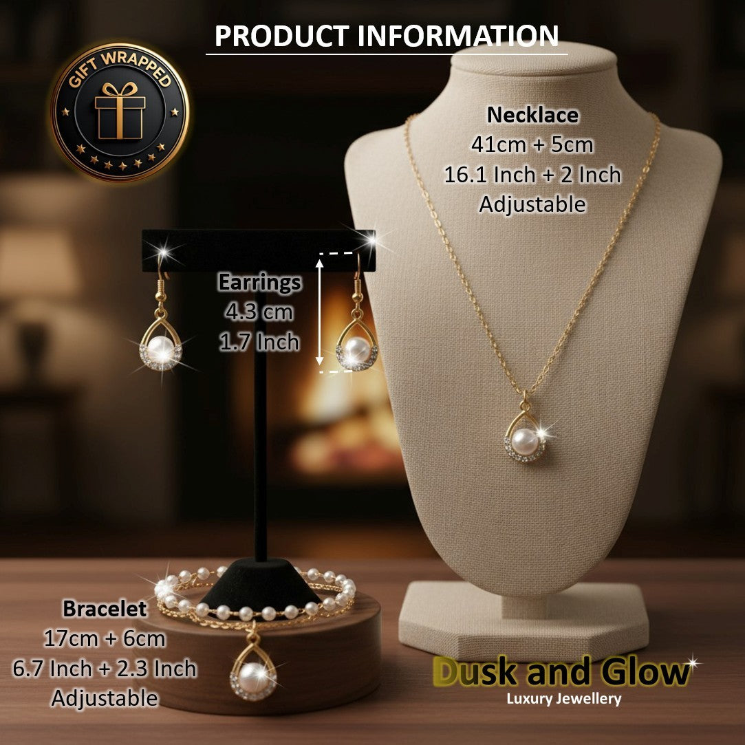 Women Faux Pearl Jewelry Set Necklace Drop Earrings Bracelet Ladies Wedding Gift4