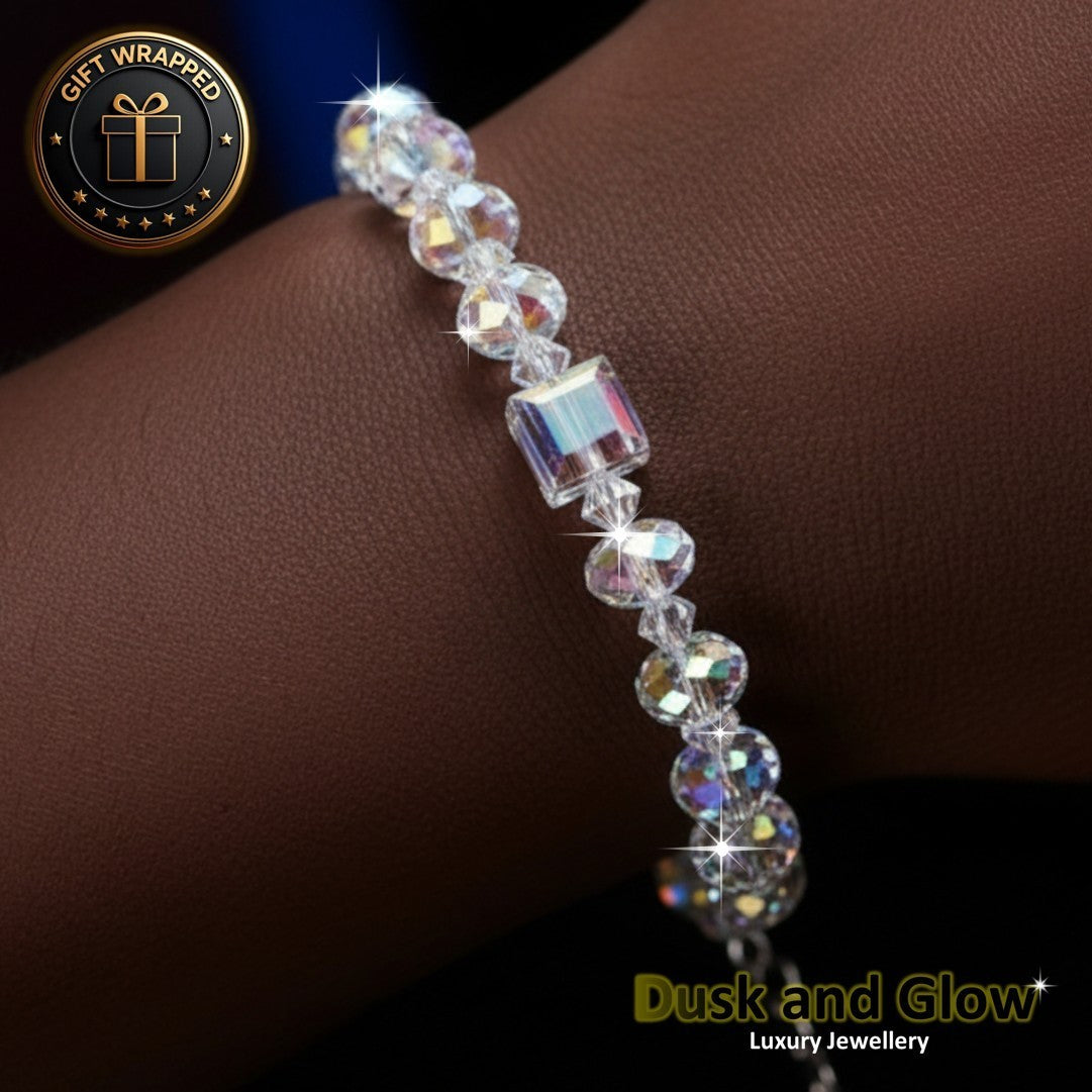 UK Women Ladies Silver Bracelet Light Catching Beads Girls Jewellery Gift NEW0