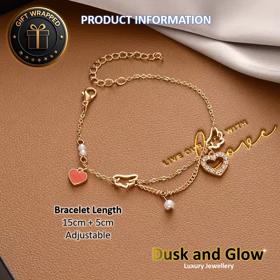 Gold Pearl Heart Charm Bracelet CZ Waterproof Women Girls Jewellery Gift NEW UK1