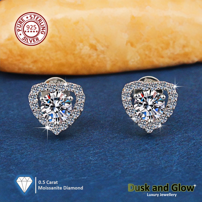 0.5 Carat Moissanite Stone Heart Stud Earrings Solid 925 Sterling Silver Gift UK2