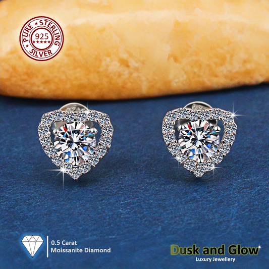 0.5 Carat Moissanite Stone Heart Stud Earrings Solid 925 Sterling Silver Gift UK2