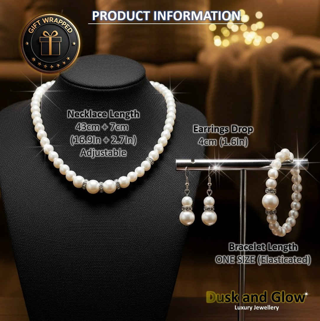 UK Women Ladies Faux Pearl Jewelry Necklace Bracelet Earrings Set Wedding Gift4