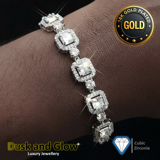 Luxury Silver 24ct Gold Plated Zirconia Bracelet Iced CZ Design Gift Box UK NEW0