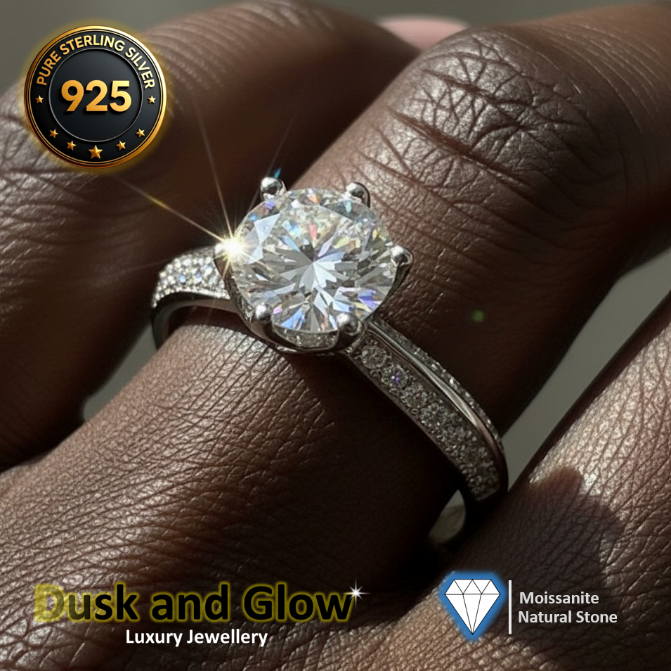 DUSK AND GLOW 1ct Moissanite Ring Wedding Engagement 925 Sterling Silver UK NEW2