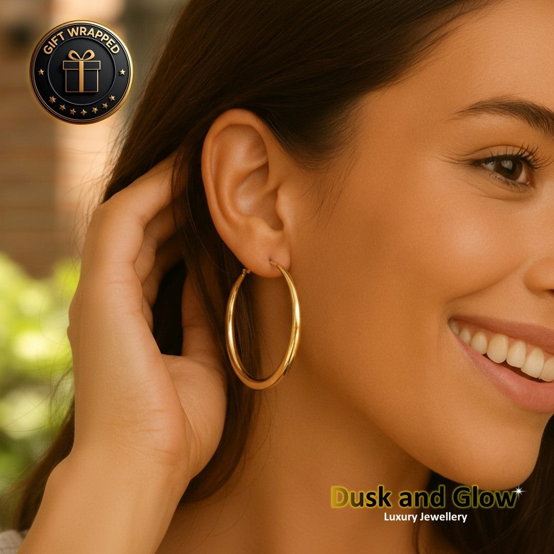 Women Large Size 5cm Gold Hoop Earrings Pair Ladies Girls Jewellery Gift NEW UK1