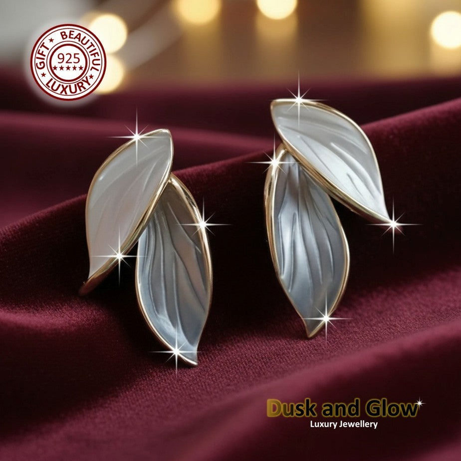 Silver Gold Enamel Dual Leaf Stud Earrings Fashion Evening Party Wedding Gift UK4