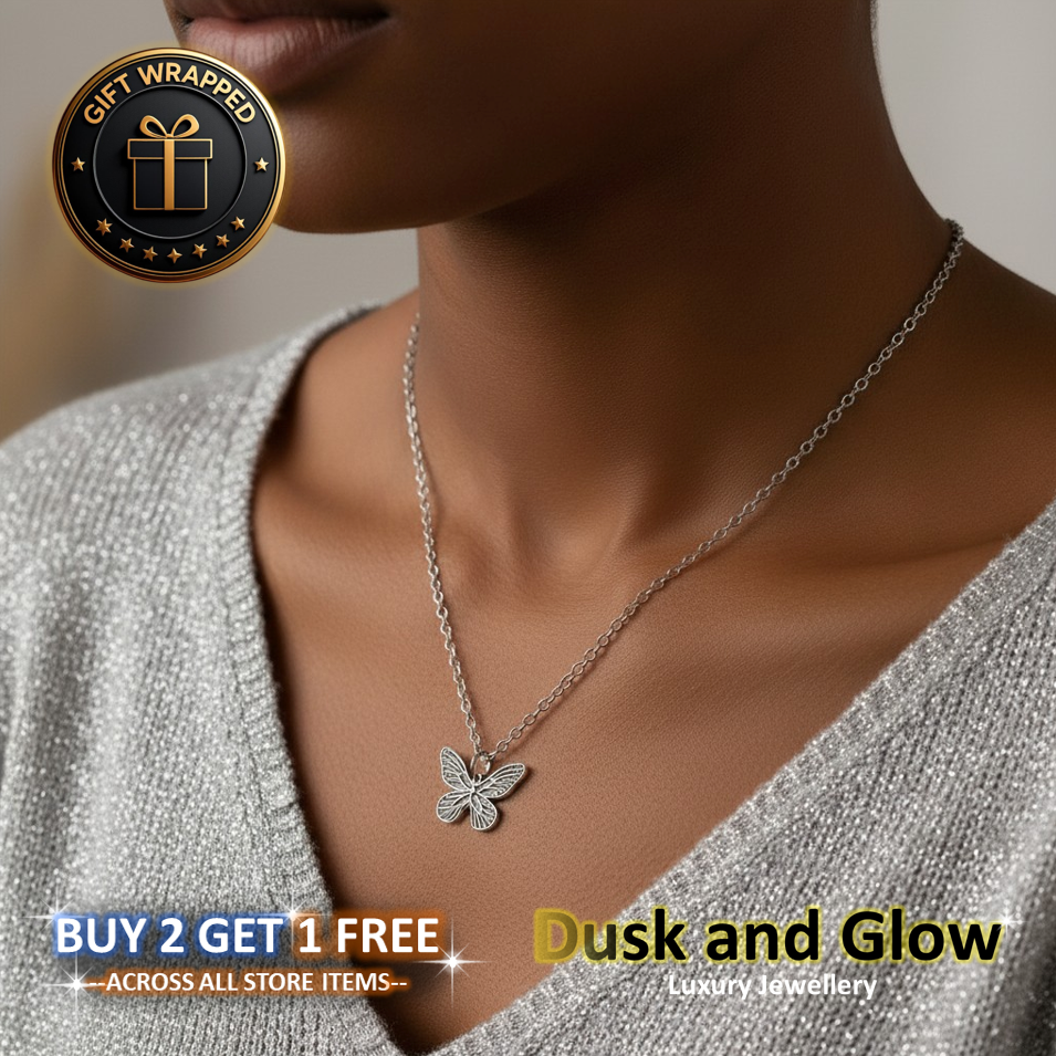 Silver Butterfly Necklace Pendant Gift Womens Ladies Girls Jewelry BRAND NEW UK1