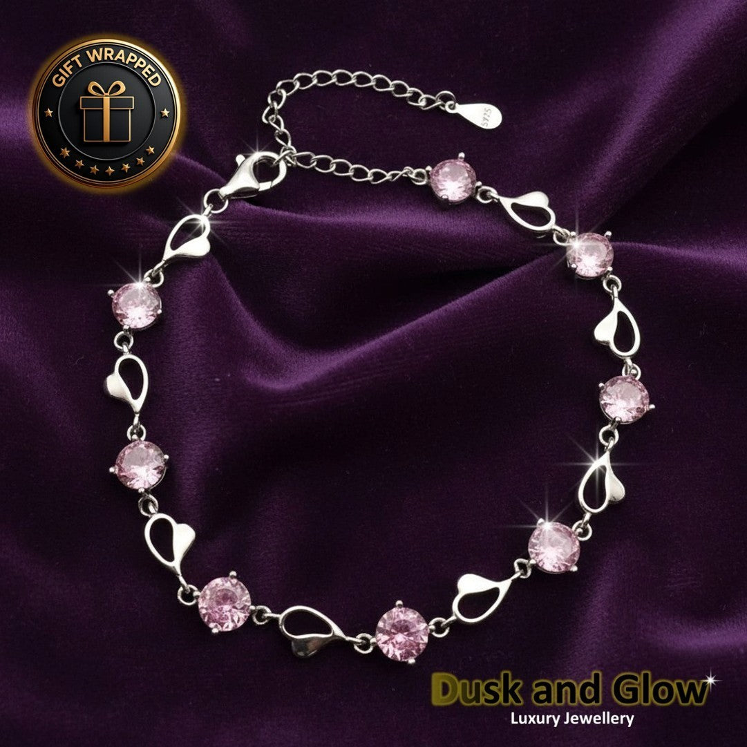 Women Heart Charm Bracelet 925 Silver Plated CZ Crystal Stone Ladies Gift NEW UK0