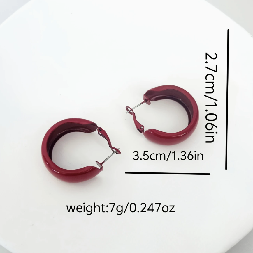 Women Red Hoop Stud Earrings Huggie Sleeper Ladies Jewellery Wedding Gift UK NEW2