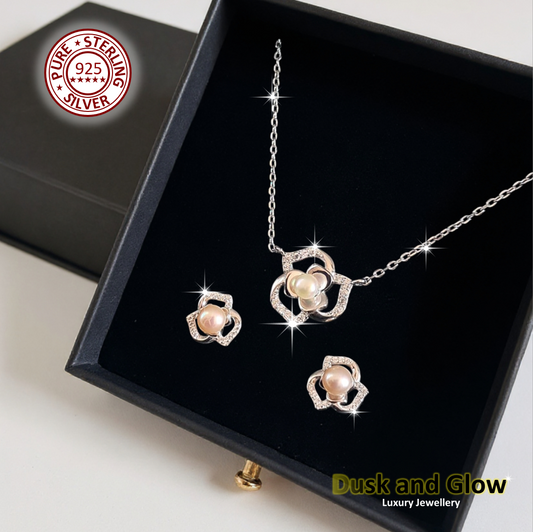 Womens Freshwater Pearl Jewellery Gift Set Necklace Earrings 925 Sterling Silver0