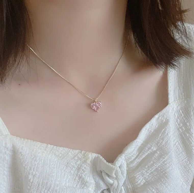 Pink Gold Heart Charm Necklace Luxury Women Ladies Girls Jewellery Gifts UK NEW2