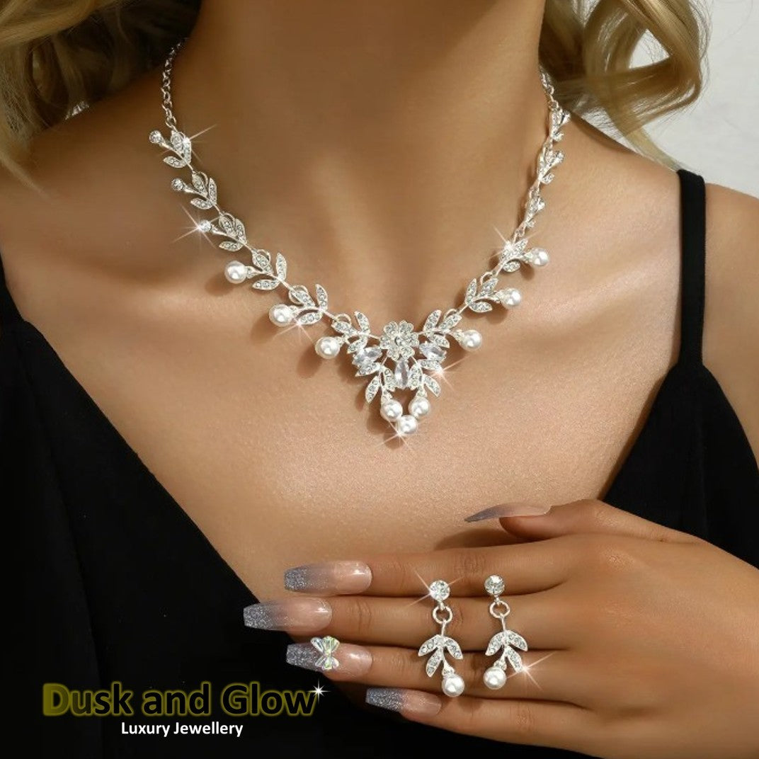 Women Faux Pearl Jewellery Set Necklace Earrings Ladies Bride Wedding Gift UK2