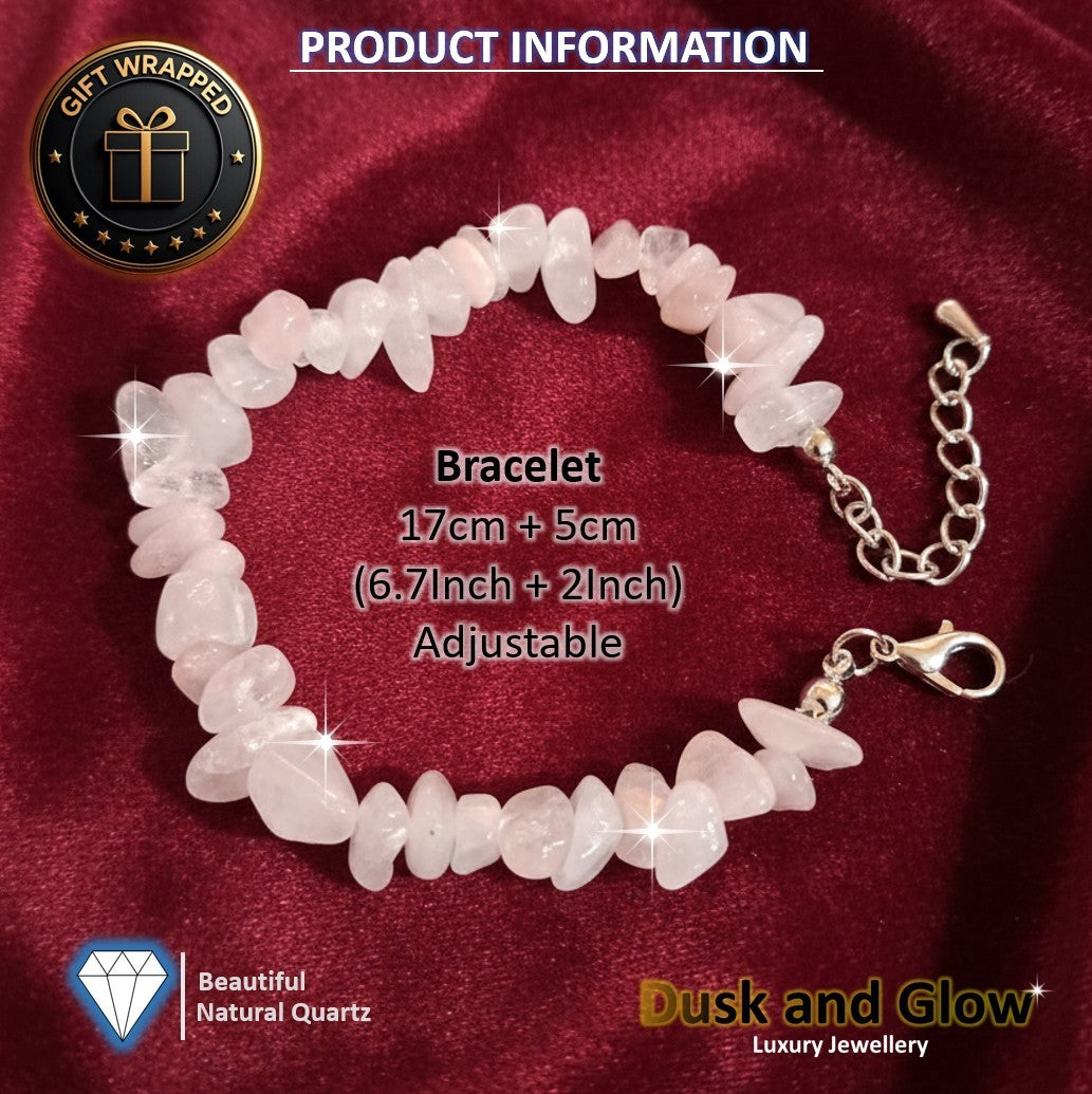 Pink Quartz Natural Stone Bracelet Luxury Women ladies Girls Gifts UK NEW2