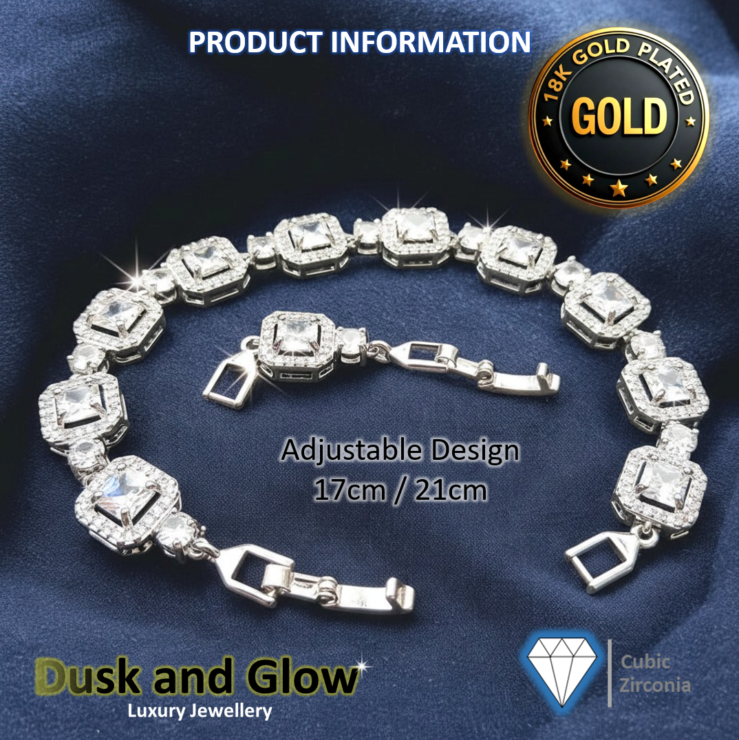Luxury Silver 24ct Gold Plated Zirconia Bracelet Iced CZ Design Gift Box UK NEW3