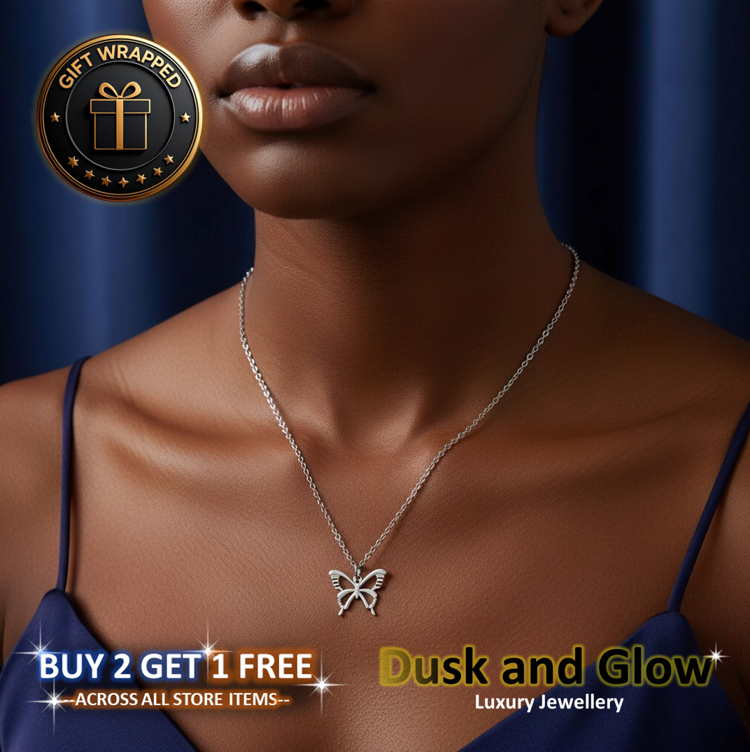 Silver Butterfly Necklace Pendant Gift Womens Ladies Girls Jewelry BRAND NEW UK1