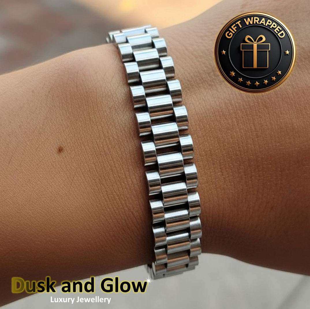 Luxury Silver Chain Link Bracelet Heavy Chucky Women Men Gift UK0