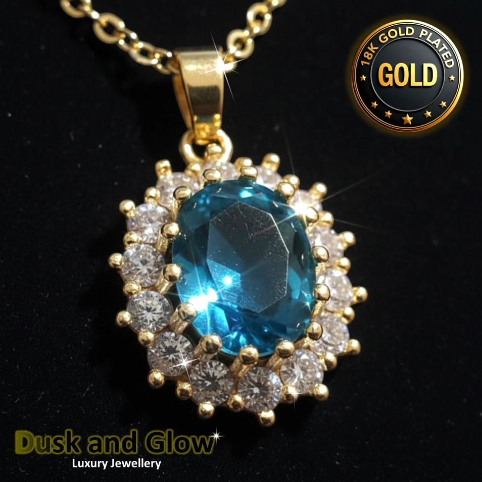 Blue Stone Necklace Pendant Vintage 18ct Gold Plated Women Ladies Jewellery Gift0