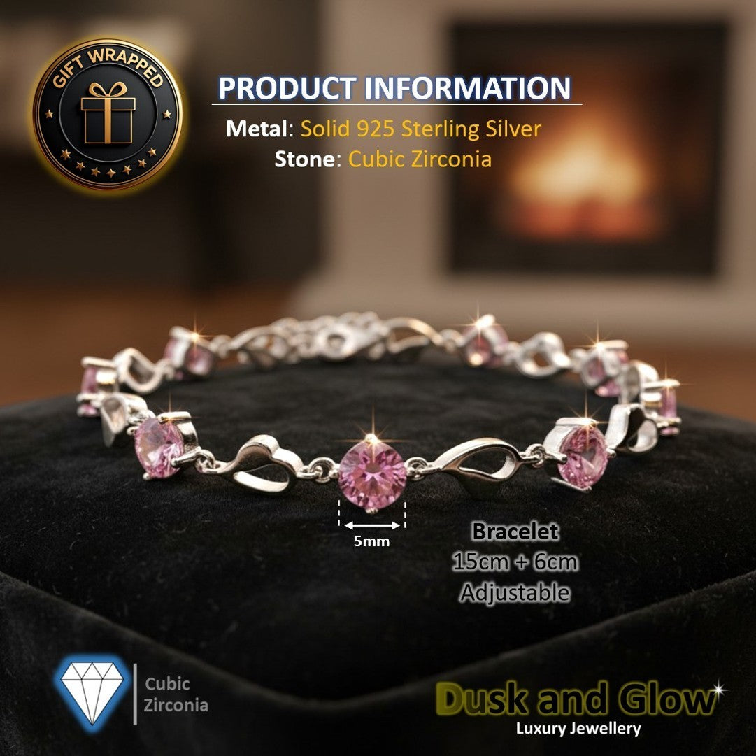 Women Heart Charm Bracelet 925 Silver Plated CZ Crystal Stone Ladies Gift NEW UK5