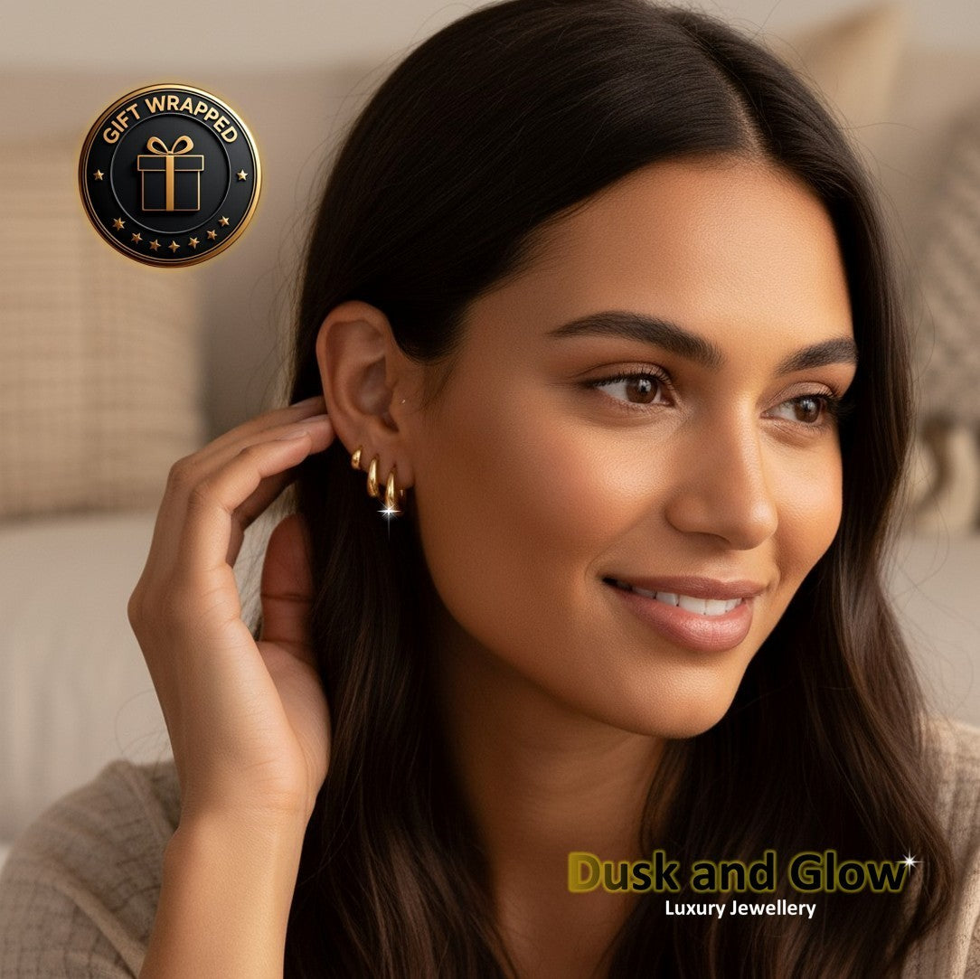 Gold Hoop Earrings Jewellery Set 3 Pair Women Ladies Girls Jewellery Gift UK NEW1