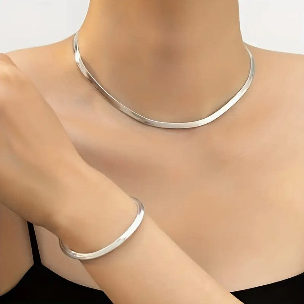 Sexy Simple Women Silver Jewelry Snake Necklace Bracelet Gift Set Wedding UK0