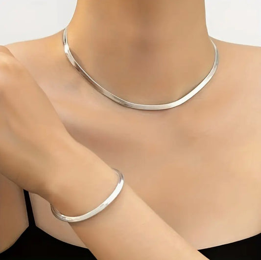 Sexy Simple Women Silver Jewelry Snake Necklace Bracelet Gift Set Wedding UK0