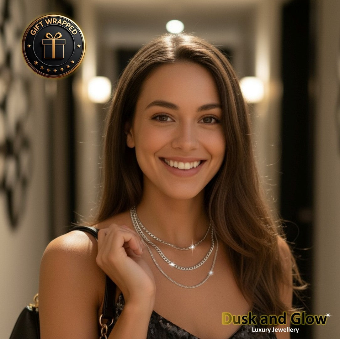 Uk Women Ladies Silver Chain Necklace Gift Set Girls Evening Party Wedding NEW1