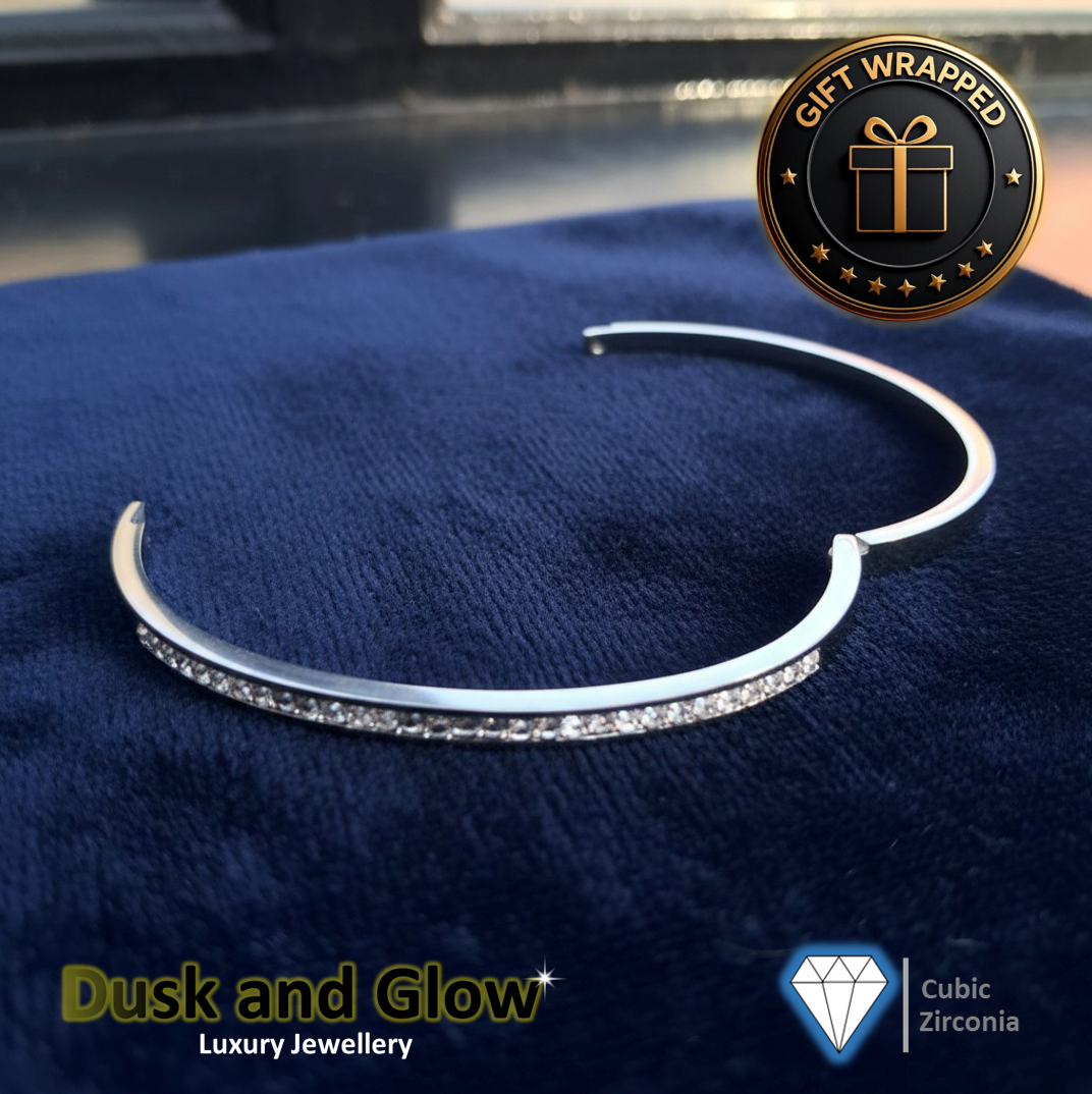 Beautiful Silver Bangle Bracelet Twinkling Zirconia CZ Minimalist Design UK NEW4