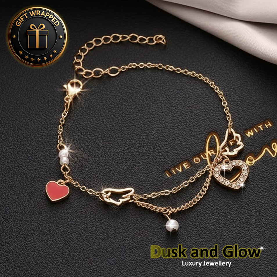 Gold Pearl Heart Charm Bracelet CZ Waterproof Women Girls Jewellery Gift NEW UK0